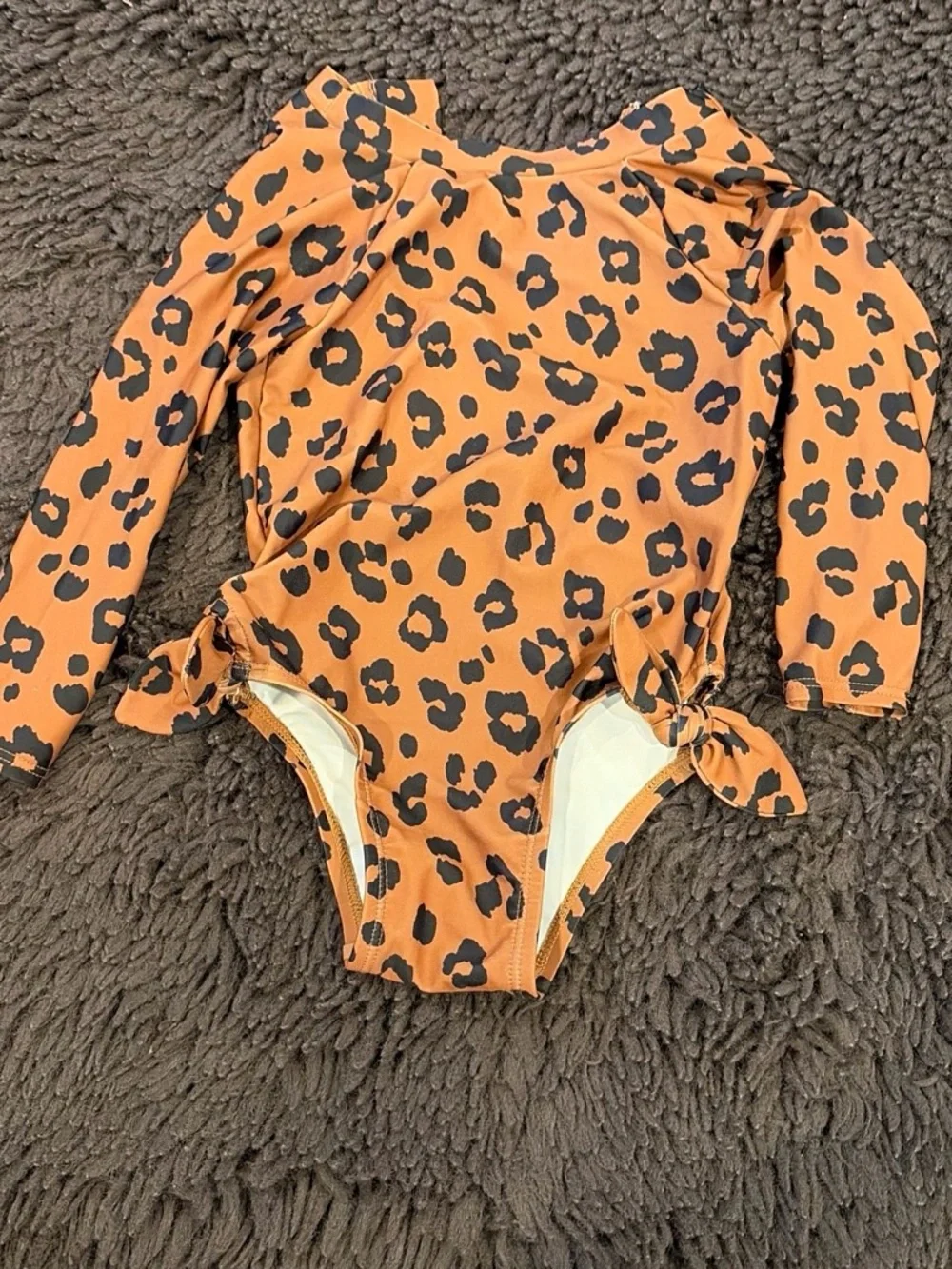 Old Navy Girls' Long Sleeve Leopard One-Piece Swimsuit - Orange & Black